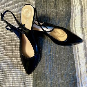 Jenn Ardor Black Patent Slingback Heels